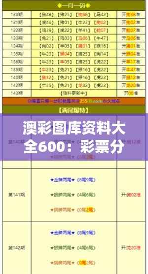 澳彩圖庫資料大全600：彩票分析的終極寶典