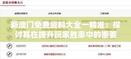 新澳門免費資料大全一精準：探討其在提升玩家勝率中的重要作用