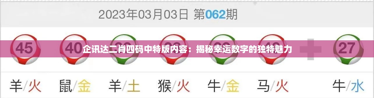 企訊達二肖四碼中特版內容：揭秘幸運數字的獨特魅力