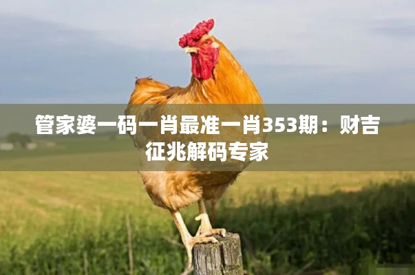 管家婆一碼一肖最準(zhǔn)一肖353期：財(cái)吉征兆解碼專家