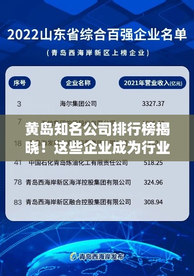 黃島知名公司排行榜揭曉！這些企業成為行業翹楚！