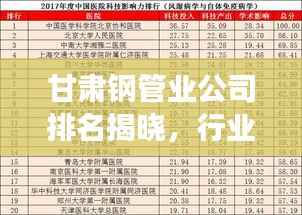 甘肅鋼管業公司排名揭曉，行業影響力榜單重磅出爐！