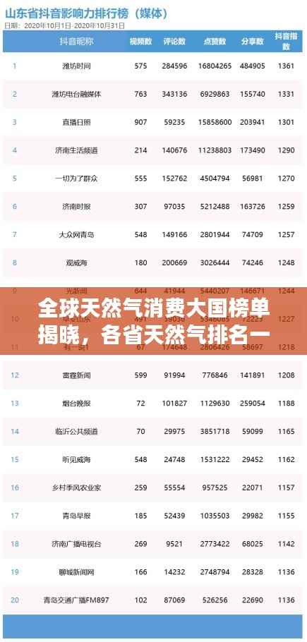 全球天然氣消費大國榜單揭曉，各省天然氣排名一覽