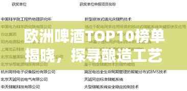 歐洲啤酒TOP10榜單揭曉，探尋釀造工藝卓越典范，領(lǐng)略啤酒文化魅力！