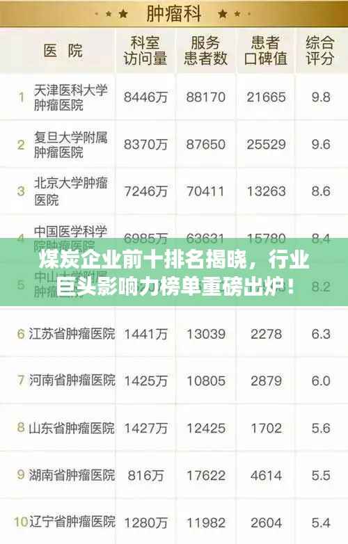 煤炭企業前十排名揭曉，行業巨頭影響力榜單重磅出爐！