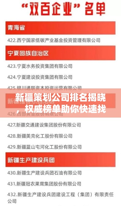 新疆策劃公司排名揭曉，權威榜單助你快速找到優質合作伙伴！