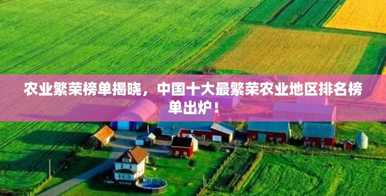 農業繁榮榜單揭曉，中國十大最繁榮農業地區排名榜單出爐！