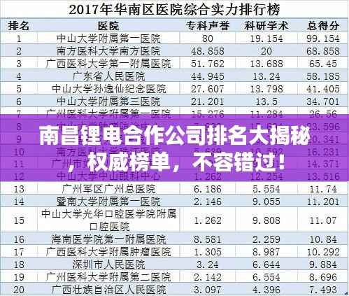南昌鋰電合作公司排名大揭秘，權(quán)威榜單，不容錯(cuò)過！