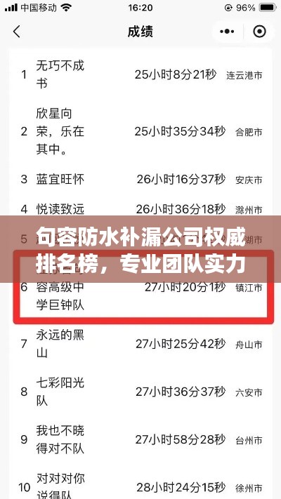 句容防水補漏公司權威排名榜，專業(yè)團隊實力大比拼！