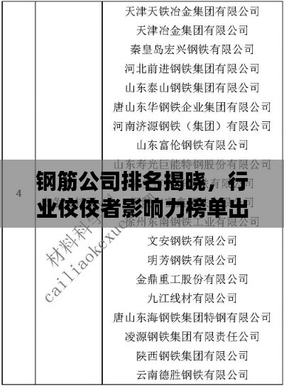 鋼筋公司排名揭曉，行業佼佼者影響力榜單出爐！