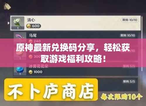 原神最新兌換碼分享，輕松獲取游戲福利攻略！